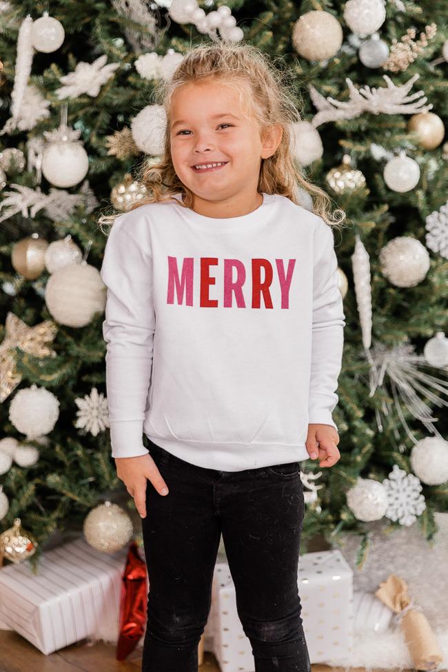 Kids Colorful Merry White Graphic Sweatshirt