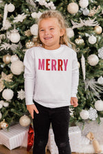 Load image into Gallery viewer, Kids Colorful Merry White Graphic Sweatshirt
