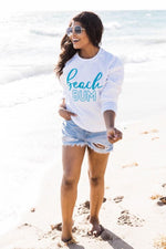 Load image into Gallery viewer, Teal Beach Bum Script White Graphic Sweatshirt
