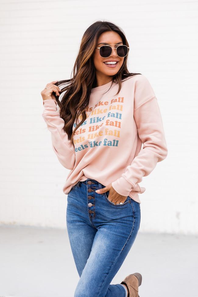 Feels Like Fall Peach Graphic Sweatshirt