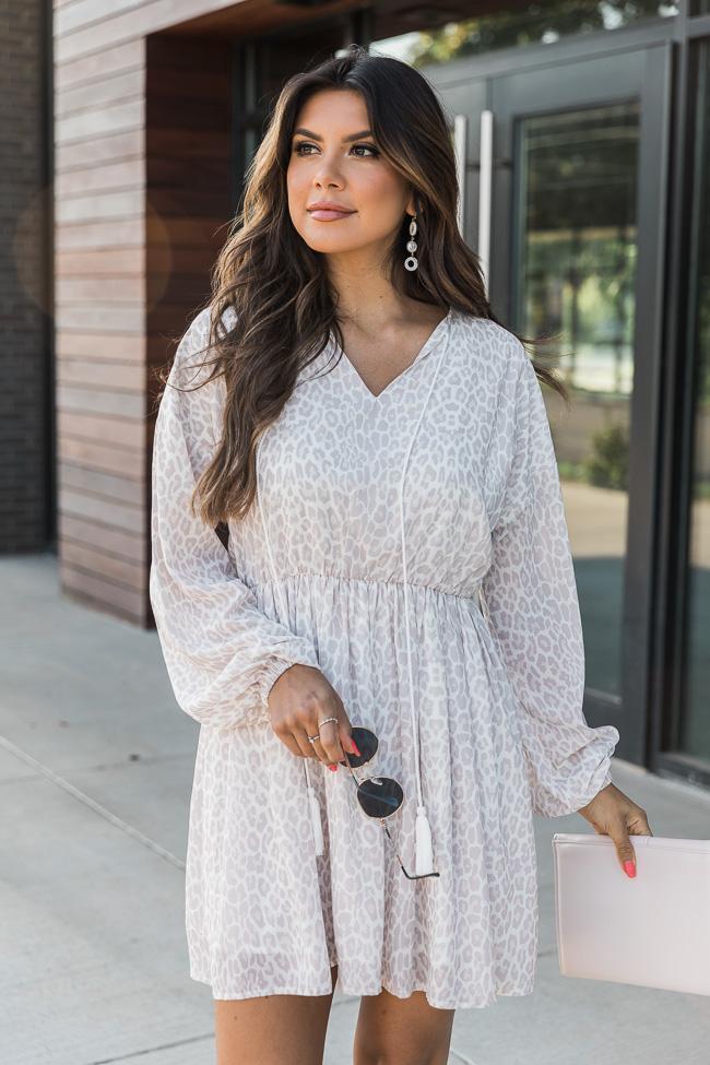 What's Happening Beige Animal Print Dress