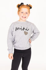 Load image into Gallery viewer, Mini Script Brown Animal Print Grey Graphic Kids Sweatshirt
