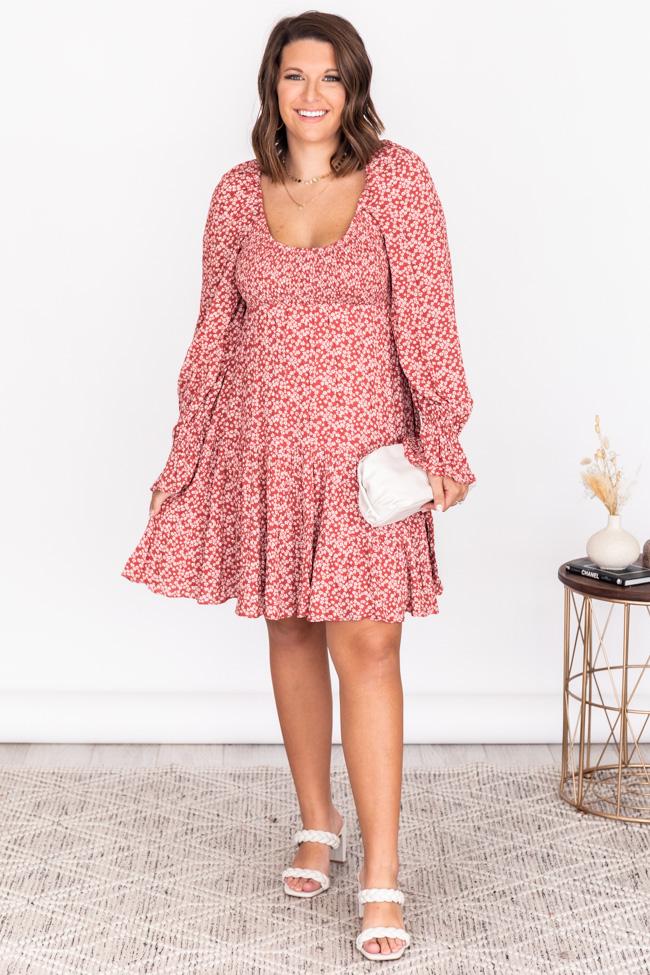 Following A Shadow Red Smocked Floral Dress