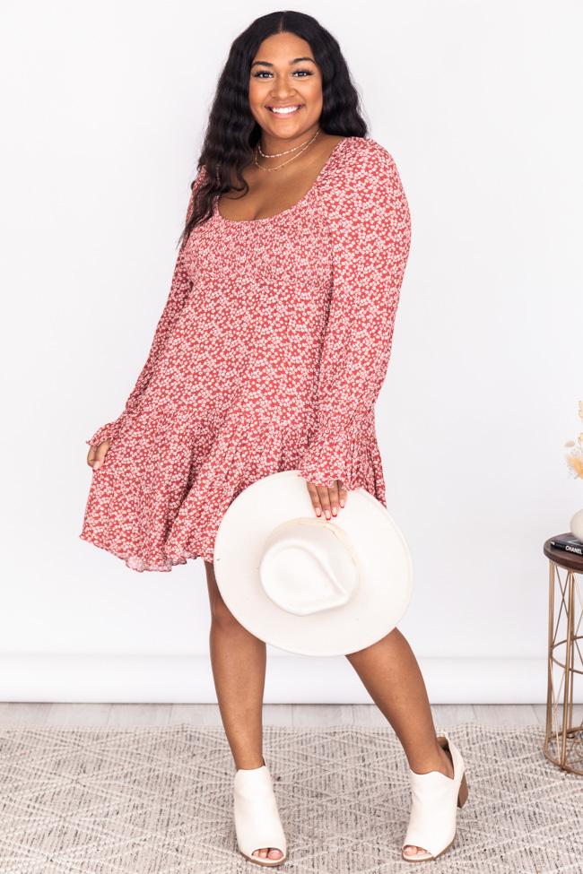 Following A Shadow Red Smocked Floral Dress