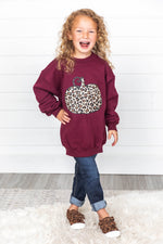 Load image into Gallery viewer, Kids Animal Print Pumpkin Graphic Maroon Sweatshirt
