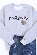 Load image into Gallery viewer, Mama Script Brown Animal Print Grey Graphic Sweatshirt
