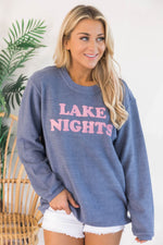 Load image into Gallery viewer, Lake Nights Navy Corded Graphic Sweatshirt
