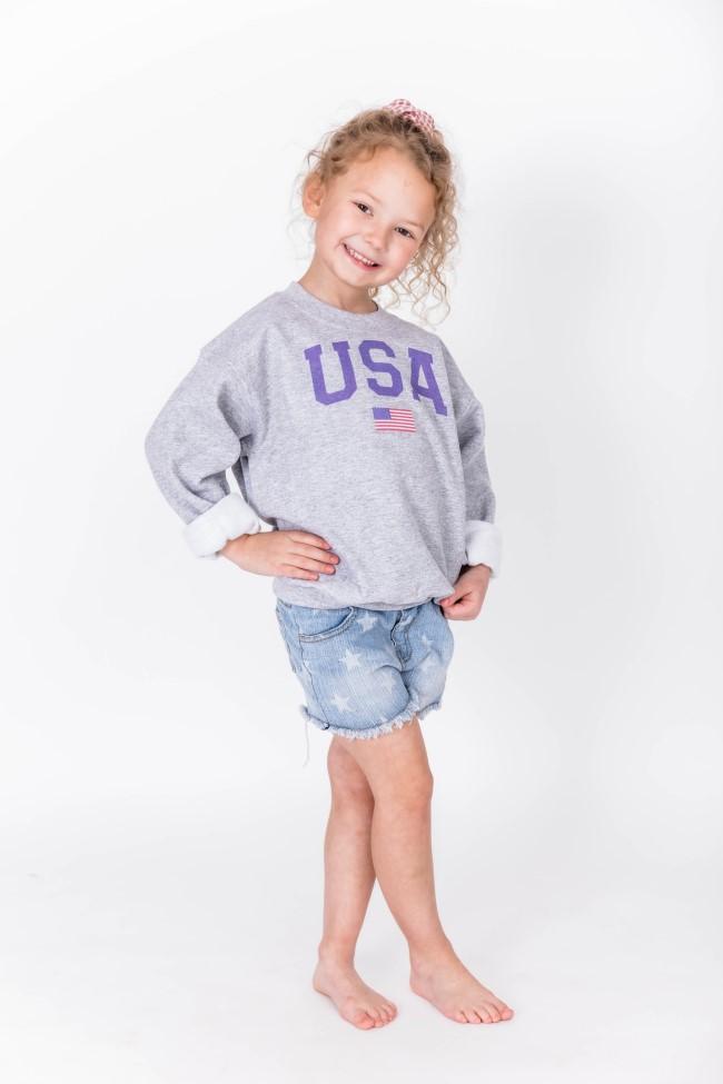Kids Athletic USA Flag Sweatshirt Sport Grey