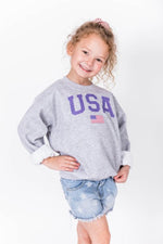 Load image into Gallery viewer, Kids Athletic USA Flag Sweatshirt Sport Grey
