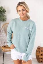 Load image into Gallery viewer, Mama Embroidered Script Dusty Blue Sweatshirt
