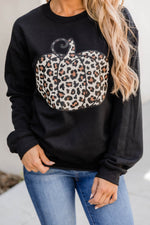 Load image into Gallery viewer, Animal Print Pumpkin Graphic Black Sweatshirt
