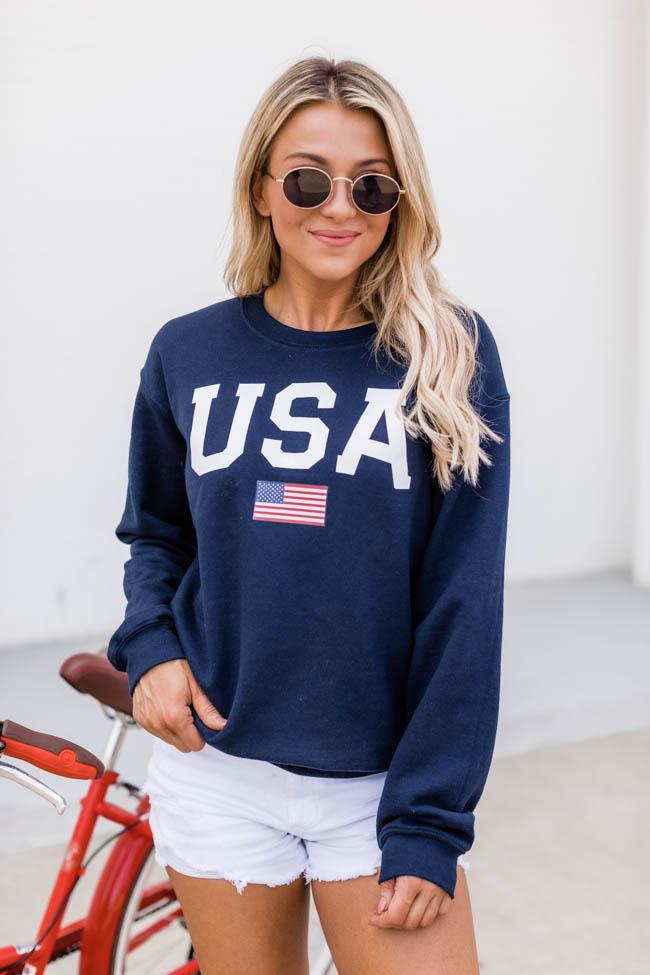 Athletic USA Flag Sweatshirt Navy