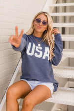 Load image into Gallery viewer, Jersey USA Graphic Navy Corded Sweatshirt
