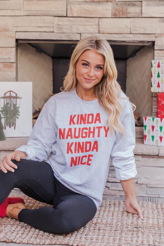 Kinda Naughty Kinda Nice Ash Graphic Sweatshirt