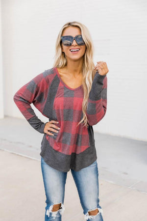 Call This Love Home Red Plaid Blouse