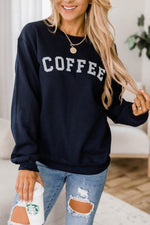 Load image into Gallery viewer, Coffee Varsity Graphic Navy Sweatshirt
