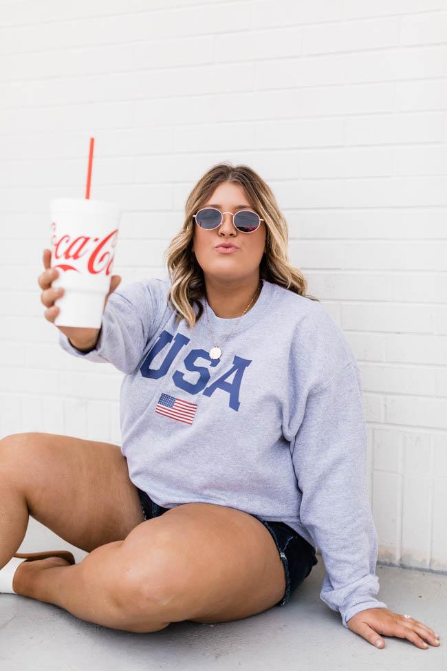 Athletic USA Flag Sweatshirt Sport Grey