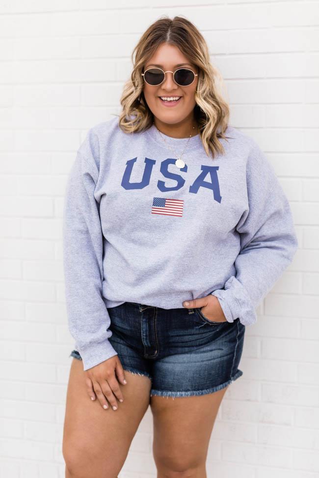 Athletic USA Flag Sweatshirt Sport Grey