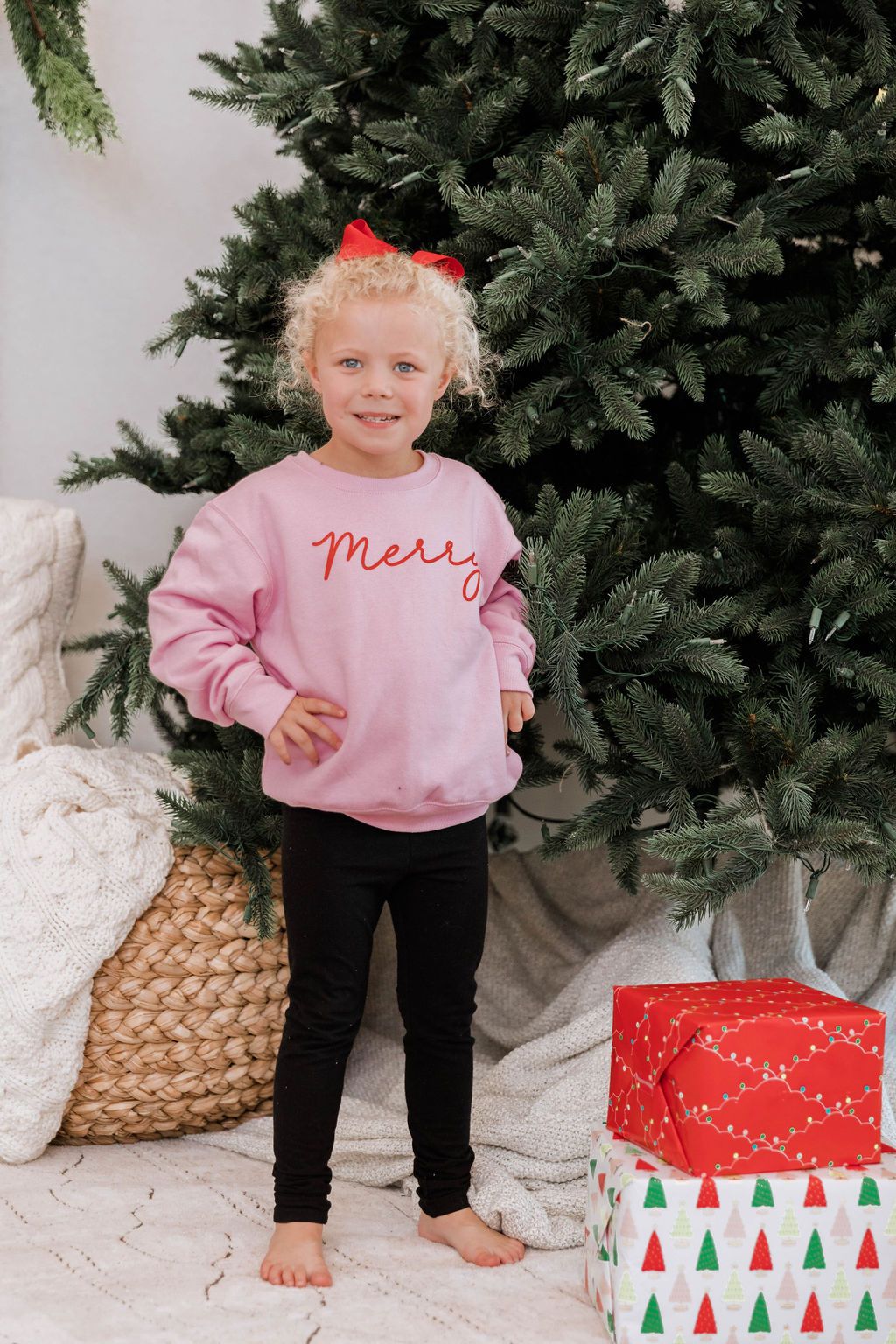 Kids Merry Script Light Pink Graphic Sweatshirt