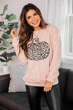 Load image into Gallery viewer, Animal Print Pumpkin Peach Graphic Sweatshirt
