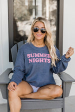 Load image into Gallery viewer, Summer Nights Navy Corded Graphic Sweatshirt
