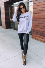 Load image into Gallery viewer, Mama Script Brown Animal Print Grey Graphic Sweatshirt
