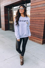 Load image into Gallery viewer, Mama Script Brown Animal Print Grey Graphic Sweatshirt
