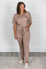 Load image into Gallery viewer, Just Leave It To Me Taupe Jumpsuit
