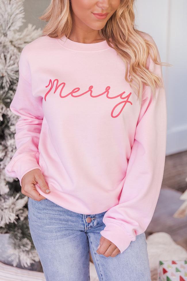Merry Script Light Pink Graphic Sweatshirt