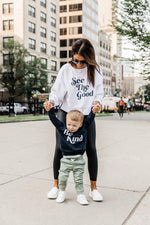 Load image into Gallery viewer, LIVING MY BEST STYLE X PINK LILY Be Kind Navy Toddler Graphic Sweatshirt
