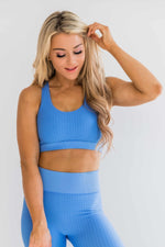 Load image into Gallery viewer, Move To The Beat Sports Bra Blue FINAL SALE
