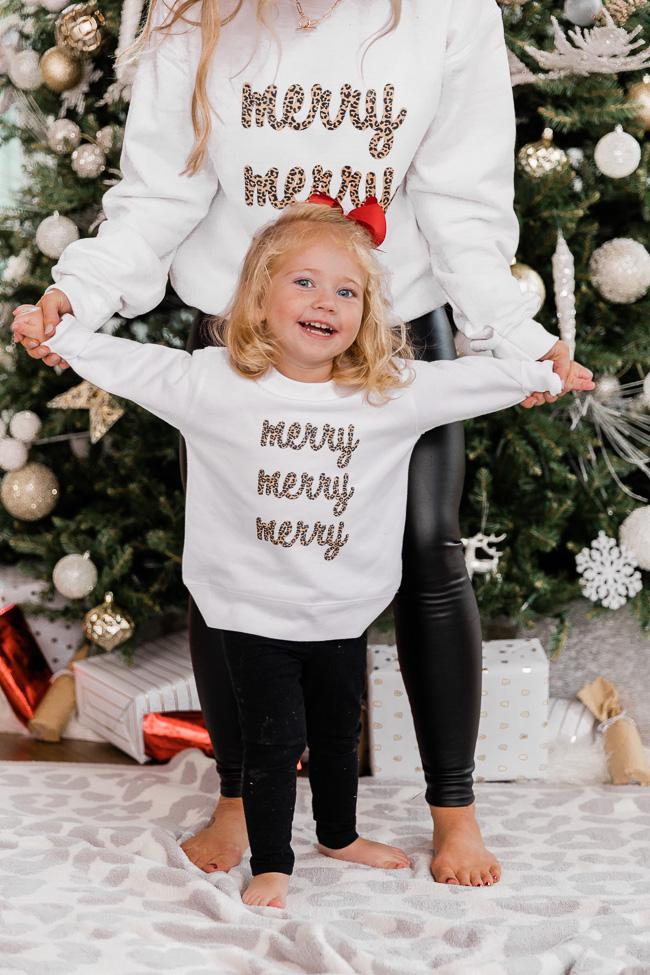 Kids Animal Print Merry Merry Merry White Graphic Sweatshirt