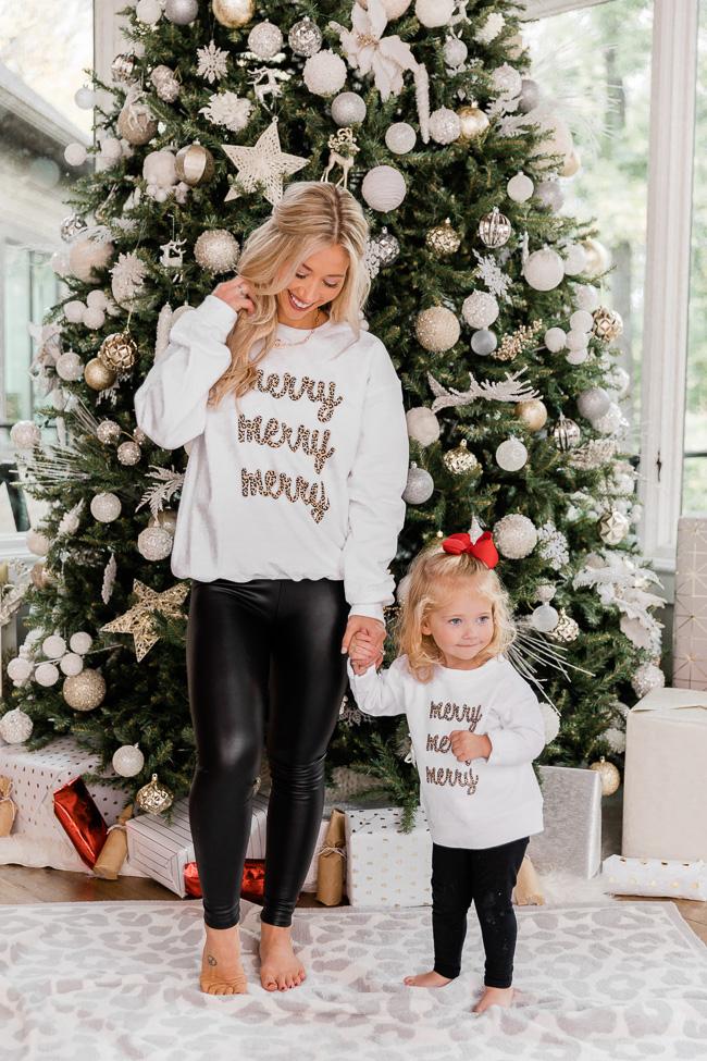 Kids Animal Print Merry Merry Merry White Graphic Sweatshirt