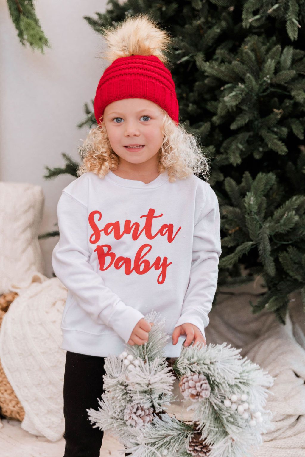 Kids Santa Baby White Graphic Sweatshirt