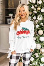 Load image into Gallery viewer, Trucking Along This Christmas White Graphic Sweatshirt
