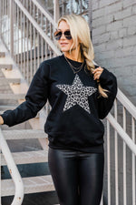 Load image into Gallery viewer, Animal Print Star Black Graphic Sweatshirt
