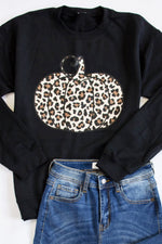 Load image into Gallery viewer, Animal Print Pumpkin Graphic Black Sweatshirt
