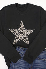 Load image into Gallery viewer, Animal Print Star Black Graphic Sweatshirt

