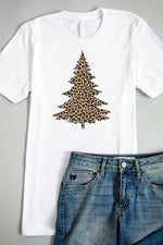 Load image into Gallery viewer, Animal Print Christmas Tree Graphic White Tee
