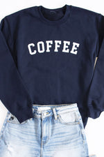 Load image into Gallery viewer, Coffee Varsity Graphic Navy Sweatshirt

