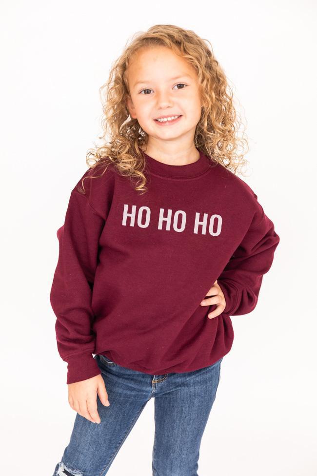 Kids Ho Ho Ho Block Maroon Graphic Sweatshirt
