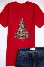 Load image into Gallery viewer, Animal Print Christmas Tree Graphic Red Tee
