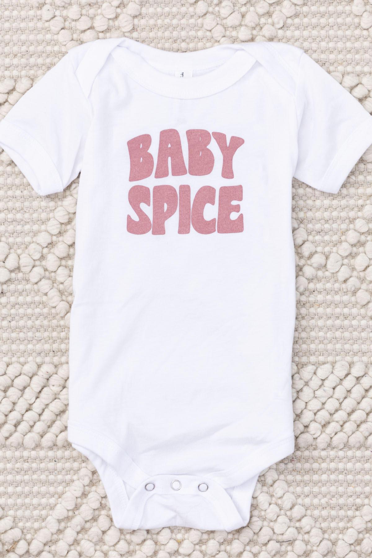 Baby Spice Mauve Graphic White Onesie