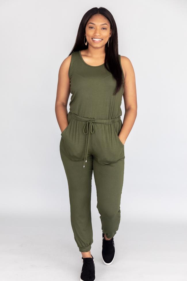 Let's Be Happy Olive Jumpsuit