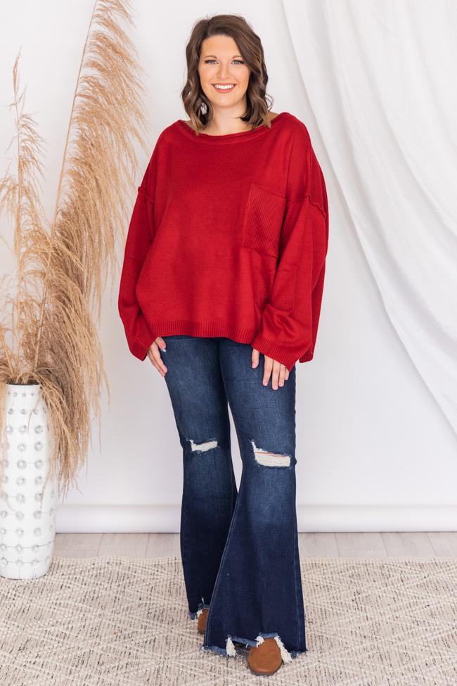 Cozy Up Pocket Red Sweater