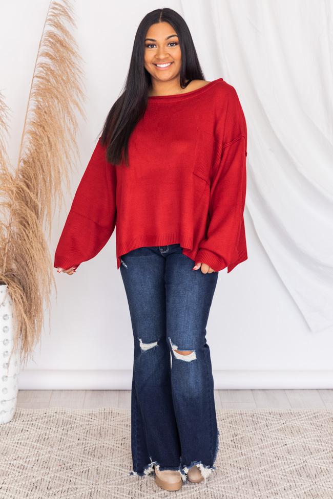 Cozy Up Pocket Red Sweater