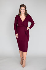 Load image into Gallery viewer, Daring Heart Ribbed Midi Burgundy Dress
