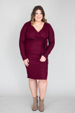 Load image into Gallery viewer, Daring Heart Ribbed Midi Burgundy Dress
