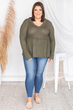 Afbeelding in Gallery-weergave laden, Chance To Shine Olive Peplum Waffle Knit Blouse
