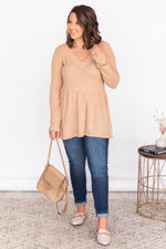 Carica l&#39;immagine nel visualizzatore di Gallery, Chance To Shine Tan Peplum Waffle Knit Blouse
